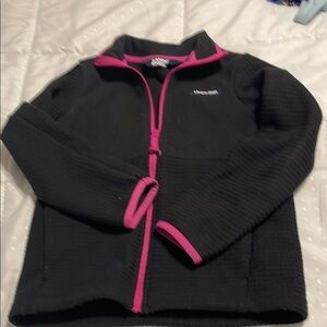 Lands' End Black and Pink Puffer Jacket Sporty Full-Zip Design